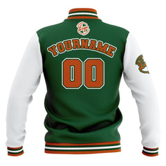 Benutzerdefiniert Grün Weiß Orange Wasserdichte Varsity Jacken Personalisiert genäht Name Nummer Logo zu Letterman Jacken