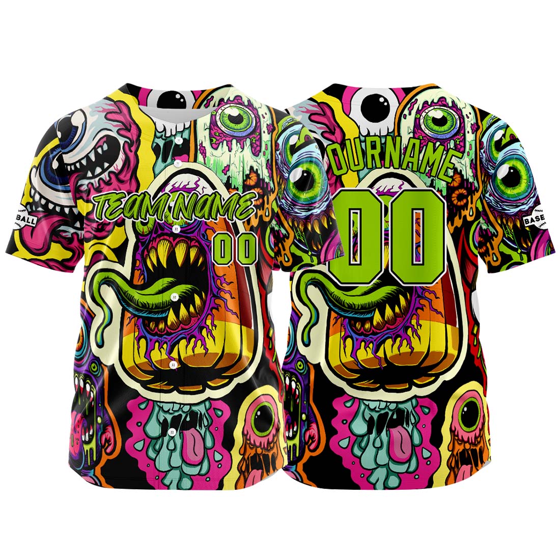 Benutzerdefinierte Baseball Jersey Personalisierte Baseball Shirt genäht und Druck Monster-Bunt