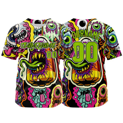 Benutzerdefinierte Baseball Jersey Personalisierte Baseball Shirt genäht und Druck Monster-Bunt