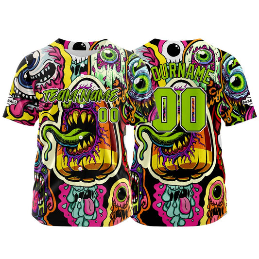 Benutzerdefinierte Baseball Jersey Personalisierte Baseball Shirt genäht und Druck Monster-Bunt