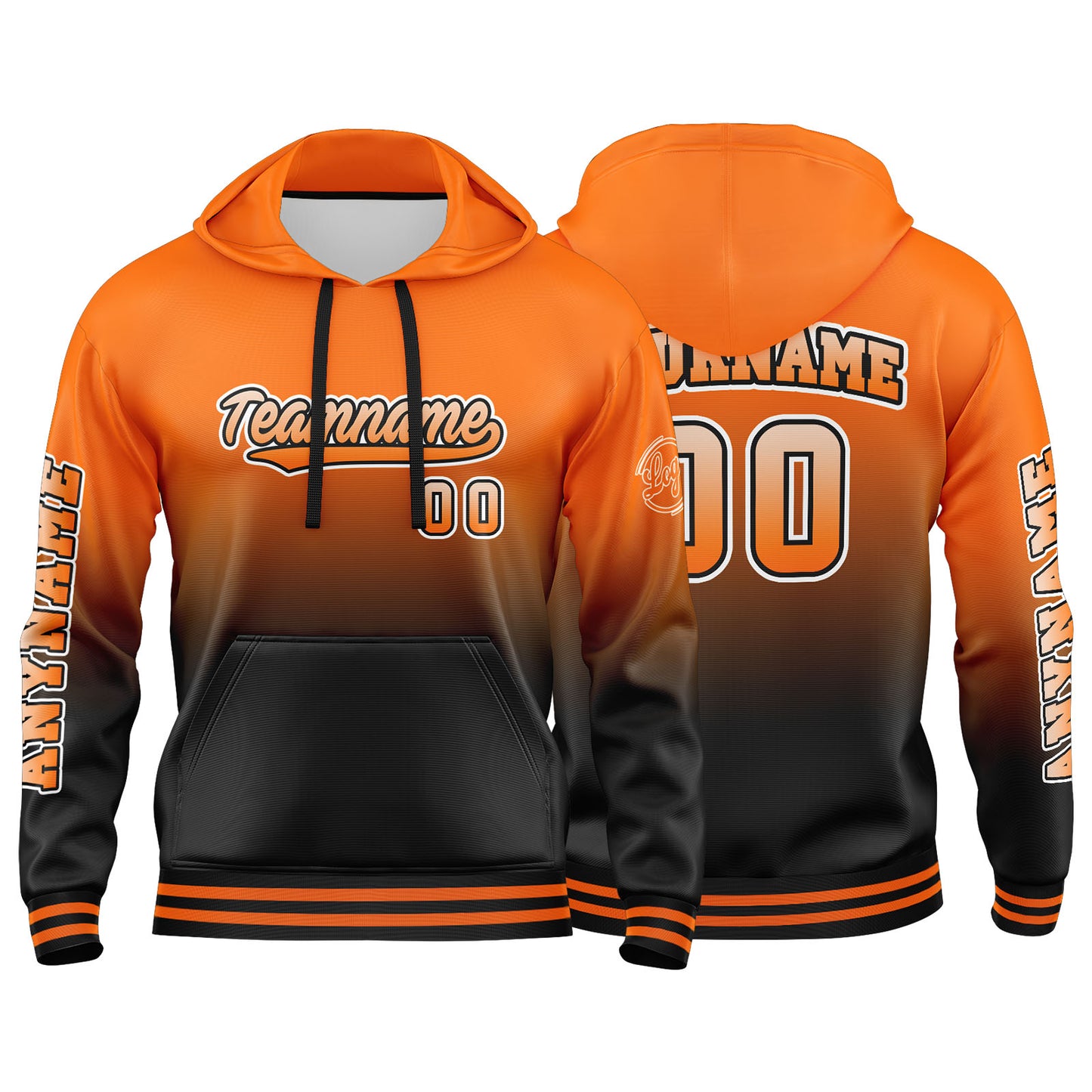 Benutzerdefinierter Orange Schwarz Hoodie für Mann, Frau, Mädchen, Junge. Drucken Sie Ihr Logo, Ihren Namen und Ihre Nummer