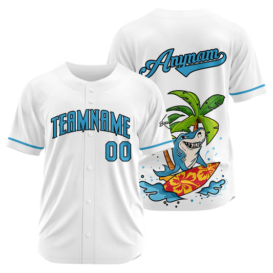 Benutzerdefinierte Baseball Jersey Personalisierte Baseball Shirt genäht und Druck Surfen Hai&Weiß