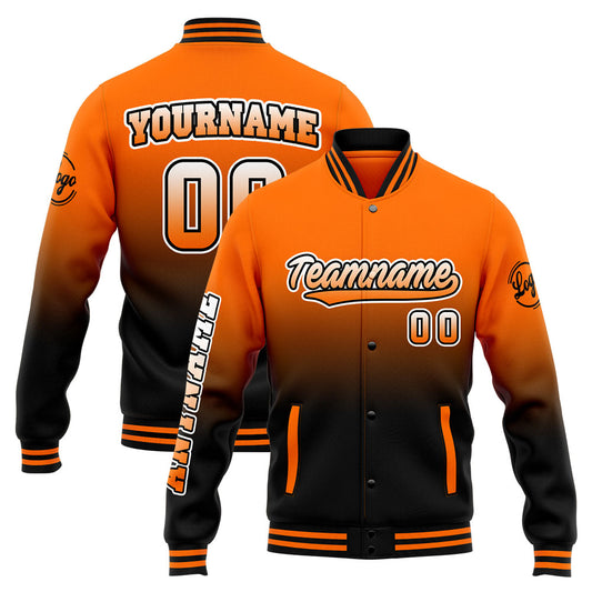 Benutzerdefinierte Varsity-Jacke. Letterman-Jacke für Männer, Frauen und Jugendliche Orange Schwarz