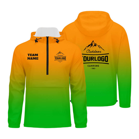 Anpassbare Orange Grün Winddichte Softshell Kapuzenjacke - Vollverschluss, Logo- & Text-Druck