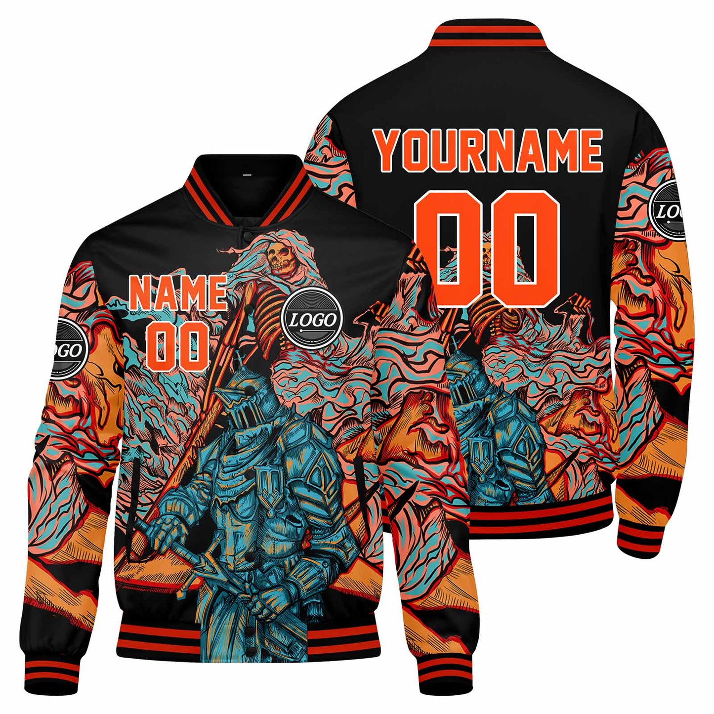 Benutzerdefinierte Verlauf Varsity-Jacke. Letterman-Jacke Orange