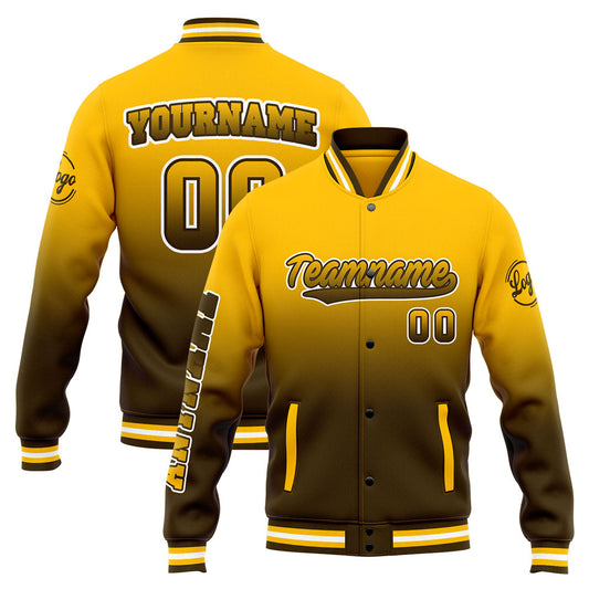 Benutzerdefinierte Varsity-Jacke. Letterman-Jacke für Männer, Frauen und Jugendliche Braun Gelb