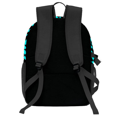 Personalisierter Basketball - und Fußballrucksack in Cyan und Schwarz mit Spielernamen & Nummern und Teamlogo #BP-0919-0011