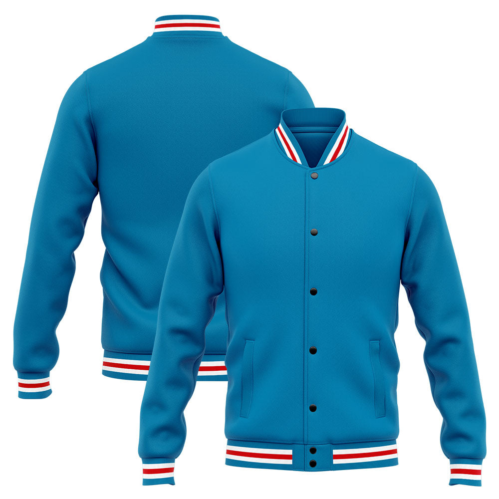 Benutzerdefinierte Varsity-Jacke. Letterman-Jacke für Männer, Frauen und Jugendliche Blau Rot