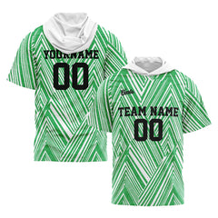 Benutzerdefinierte Weiß Grün Kurzarm-Kapuzenpullover für Männer Frauen Hemden mit Kapuzen gedruckt Name Logo