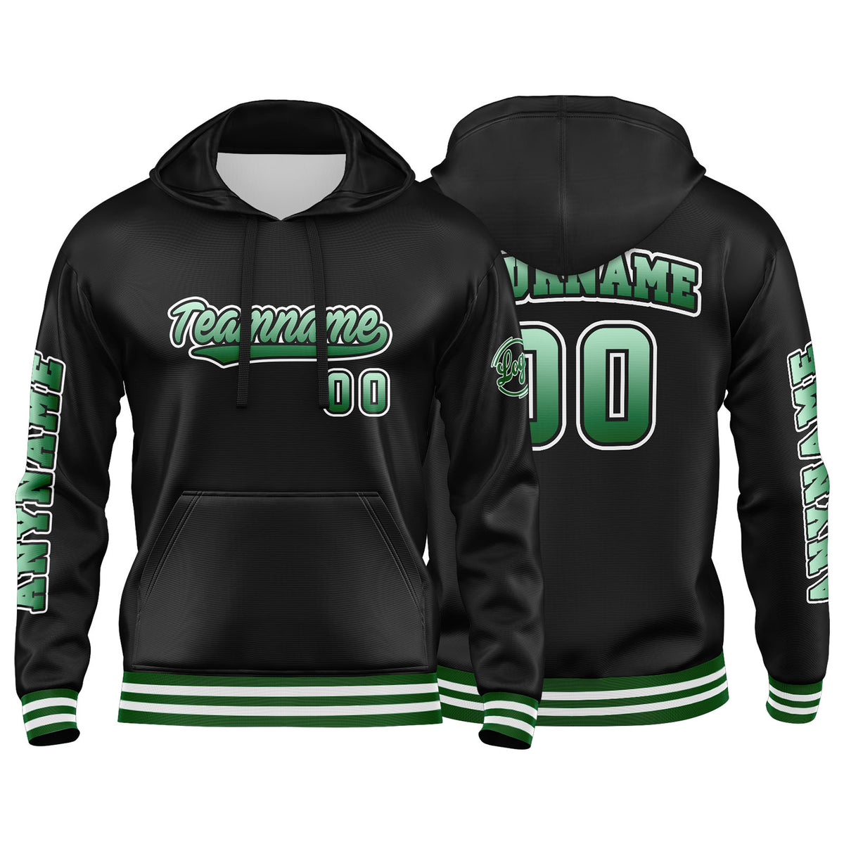 Benutzerdefinierter Grün Schwarz Hoodie für Mann, Frau, Mädchen, Junge. Drucken Sie Ihr Logo, Ihren Namen und Ihre Nummer