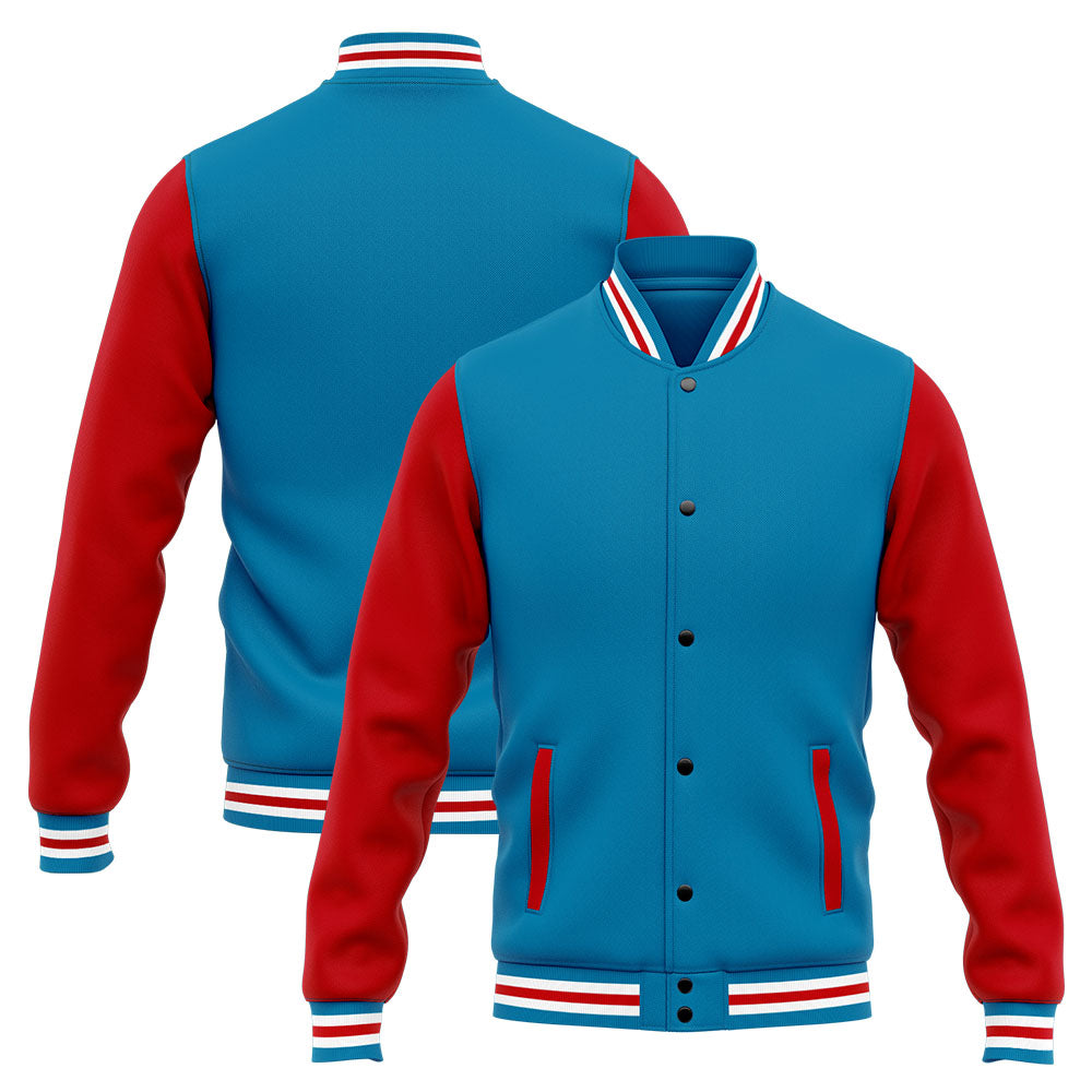 Benutzerdefinierte Varsity-Jacke. Letterman-Jacke für Männer, Frauen und Jugendliche Blau Rot