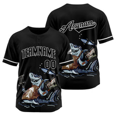 Benutzerdefinierte Baseball Jersey Personalisierte Baseball Shirt genäht und Druck Chef Hai-Schwarz