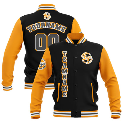 Benutzerdefiniert Schwarz Gelb Grau Wasserdichte Varsity Jacken Personalisiert genäht Name Nummer Logo zu Letterman Jacken