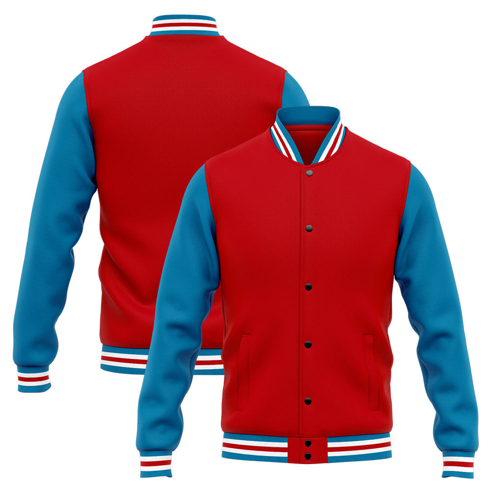 Benutzerdefinierte Varsity-Jacke. Letterman-Jacke für Männer, Frauen und Jugendliche Blau Rot