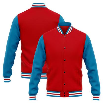 Benutzerdefinierte Varsity-Jacke. Letterman-Jacke für Männer, Frauen und Jugendliche Blau Rot