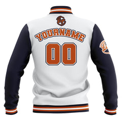 Benutzerdefiniert  Weiß Marine Orange Wasserdichte Varsity Jacken Personalisiert genäht Name Nummer Logo zu Letterman Jacken