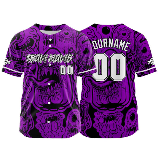 Benutzerdefinierte Baseball Jersey Personalisierte Baseball Shirt genäht und Druck Monster-Lila