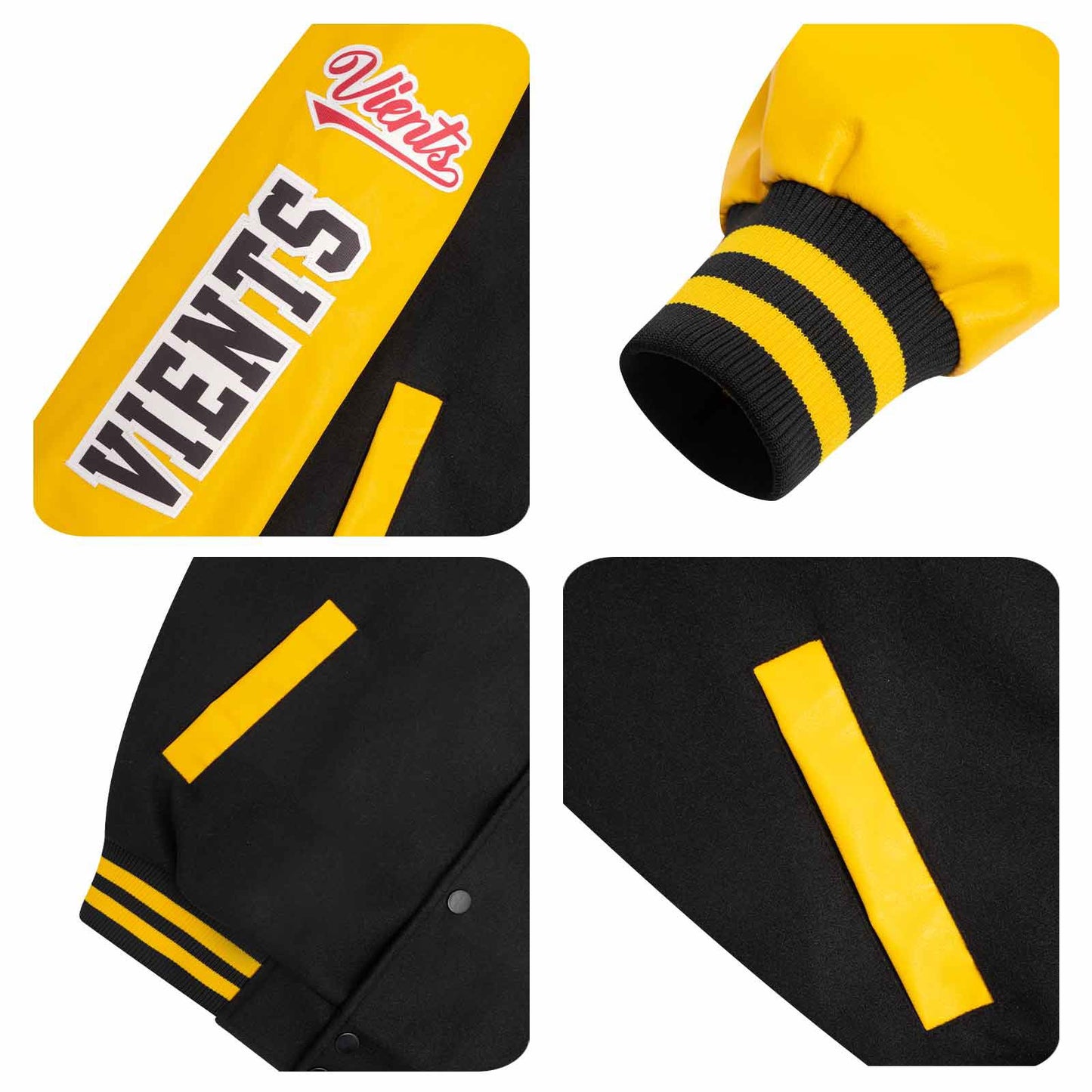 Maßgeschneiderte Weiß Schwarz Letterman Varsity Jacket Individuelle Stickerei Druck nach Ihrem Wunsch