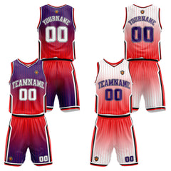 Benutzerdefinierte Lila Rot Reversible Basketball Jersey Personalisierte Name Nummernlogo drucken