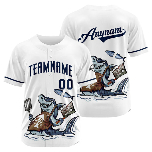 Benutzerdefinierte Baseball Jersey Personalisierte Baseball Shirt genäht und Druck Chef Hai-Weiß