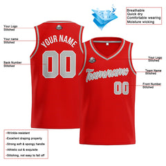 Benutzerdefinierte Authentisch  Basketball Trikot Rot-Grau