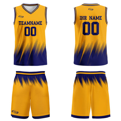 Benutzerdefinierter Gelb Blau Basketball Jersey Uniform Anzug gedruckt Ihr Logo Name Nummer