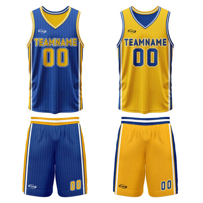 Benutzerdefinierte Blau Gelb Reversible Basketball Jersey Personalisierte Drucken Name Nummer Logo