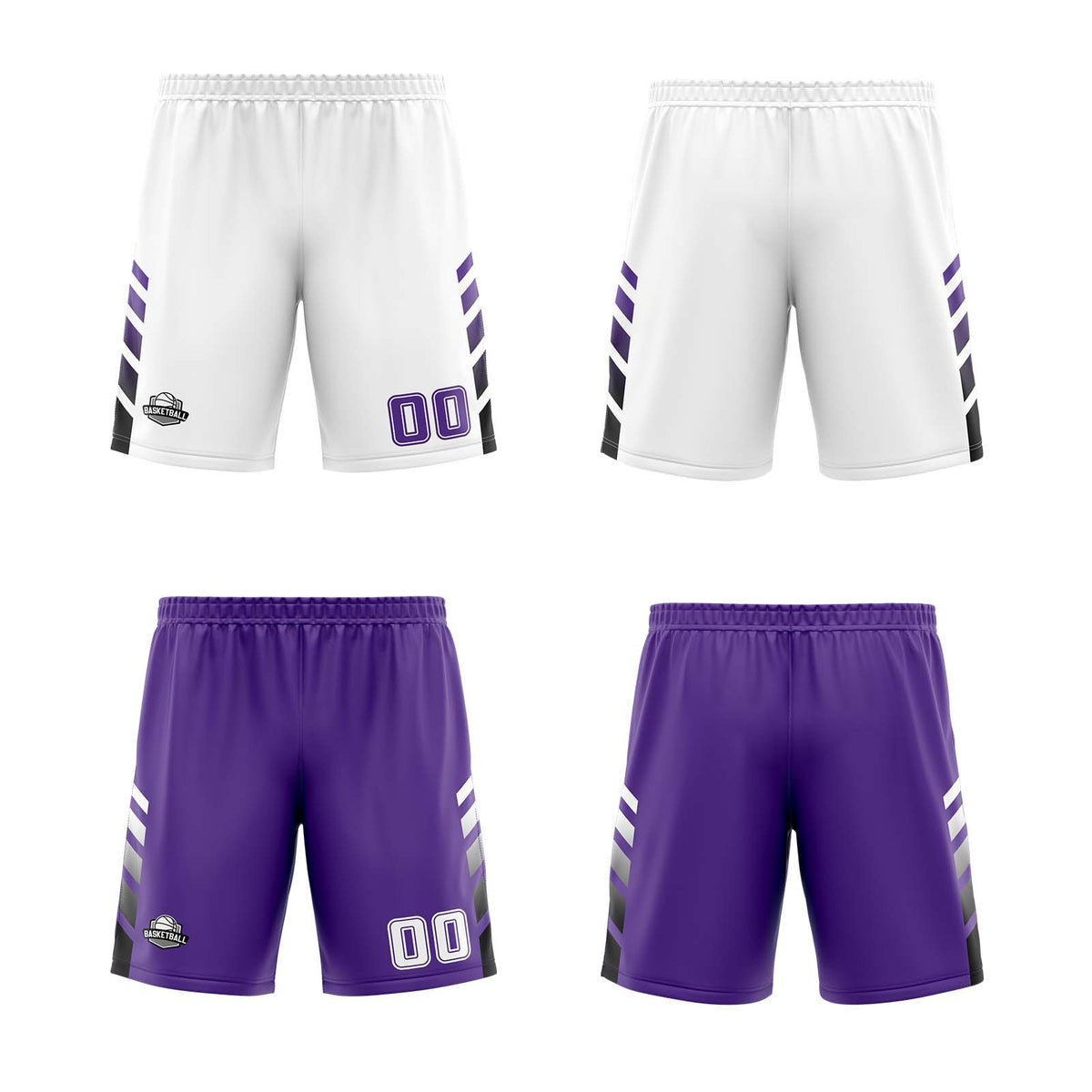 Benutzerdefinierte Weiß Violett Schwarz Reversible Basketball Jersey Personalisierte Print Name Nummer Logo