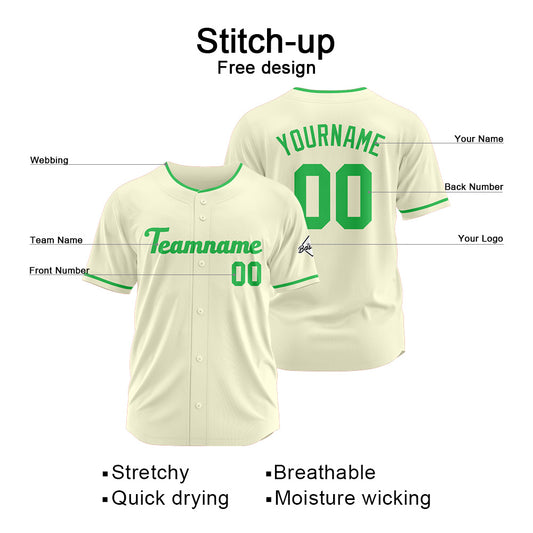 Benutzerdefinierte Authentisch Baseball-Trikot Creme-Grün