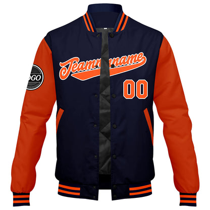 Benutzerdefinierte Verlauf Varsity-Jacke. Letterman-Jacke Marine Orange