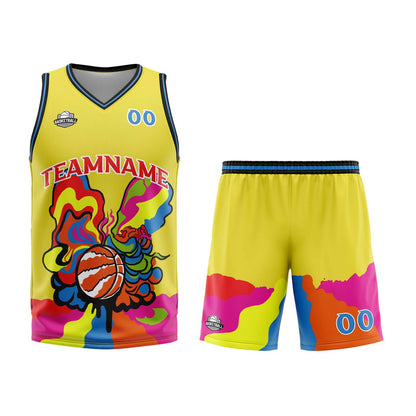 Benutzerdefinierter Gelb Basketball Jersey Uniform Anzug gedruckt Ihr Logo Name Nummer