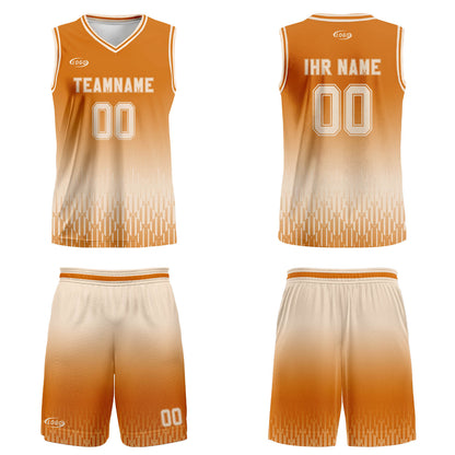 Benutzerdefinierter Orange Cremeweiß Farbverlauf Basketball Jersey Uniform Anzug gedruckt Ihr Logo Name Nummer