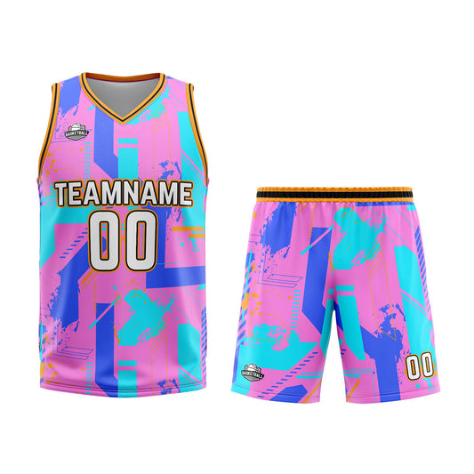 Benutzerdefinierter Rosa Blau Basketball Jersey Uniform Anzug gedruckt Ihr Logo Name Nummer