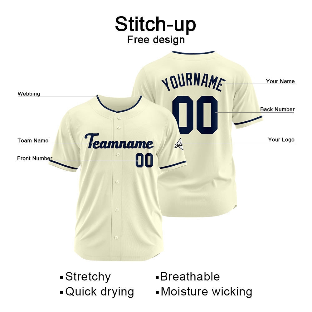 Benutzerdefinierte Authentisch Baseball-Trikot Creme-Marine