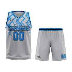 Benutzerdefinierter Grau Blau Basketball Jersey Uniform Anzug gedruckt Ihr Logo Name Nummer