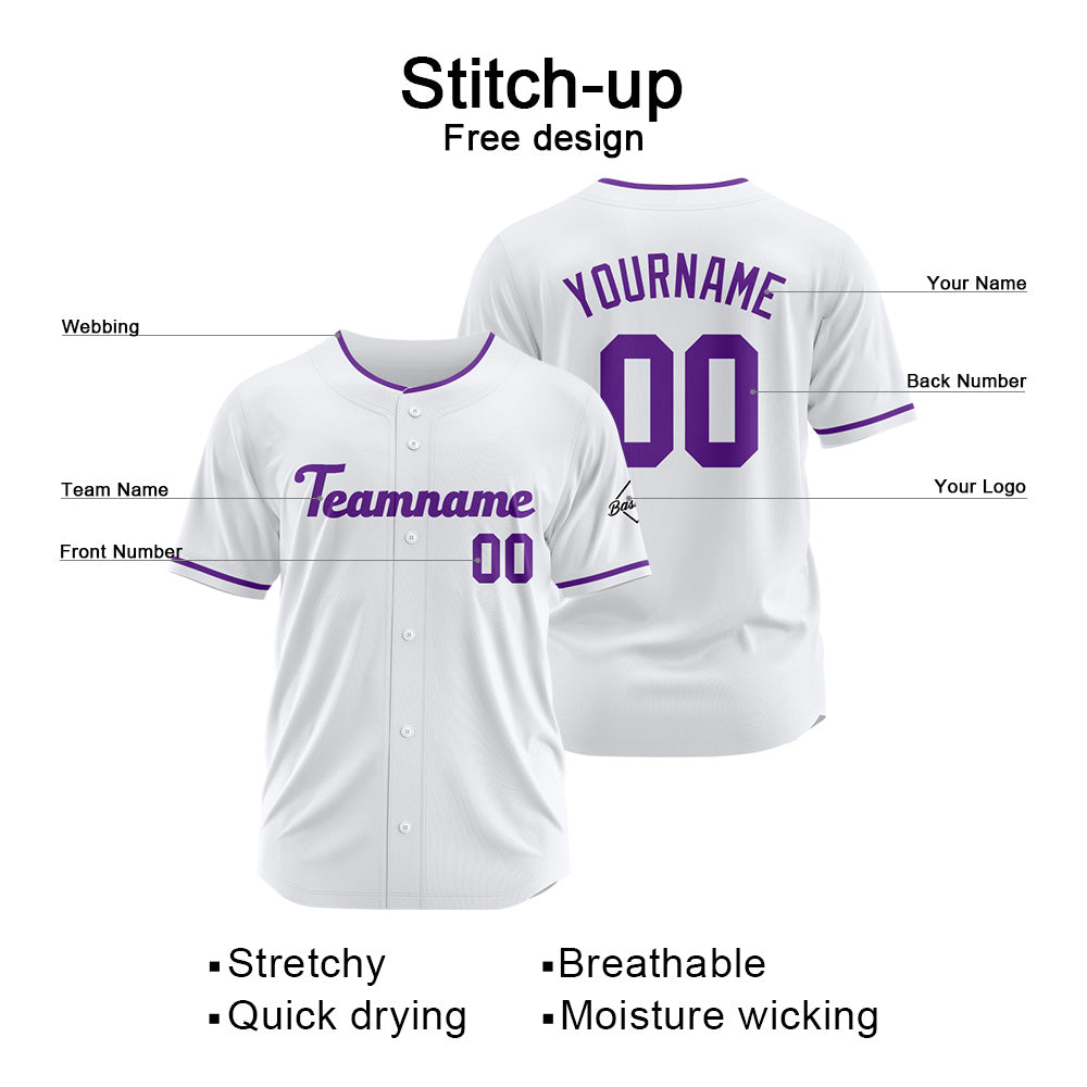 Benutzerdefinierte Authentisch Baseball-Trikot Weiß- Lila