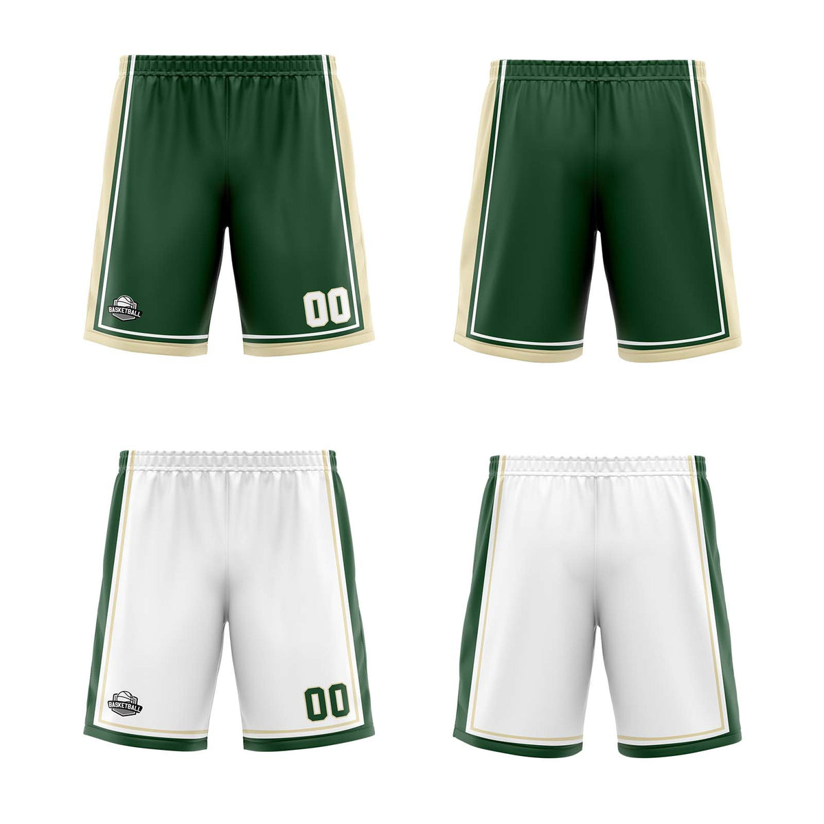 Benutzerdefinierte Dunkelgrün Weiß Creme Reversible Basketball Jersey Personalisierte Print Name Nummer Logo