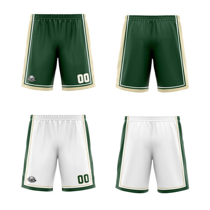 Benutzerdefinierte Dunkelgrün Weiß Creme Reversible Basketball Jersey Personalisierte Print Name Nummer Logo