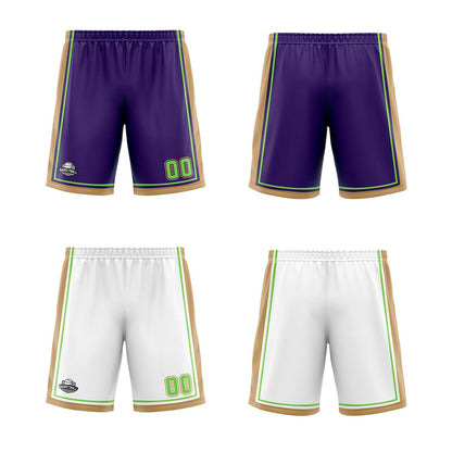 Benutzerdefinierte Lila Weißgold Neon Grün Reversible Basketball Jersey Personalisierte Print Name Nummer Logo