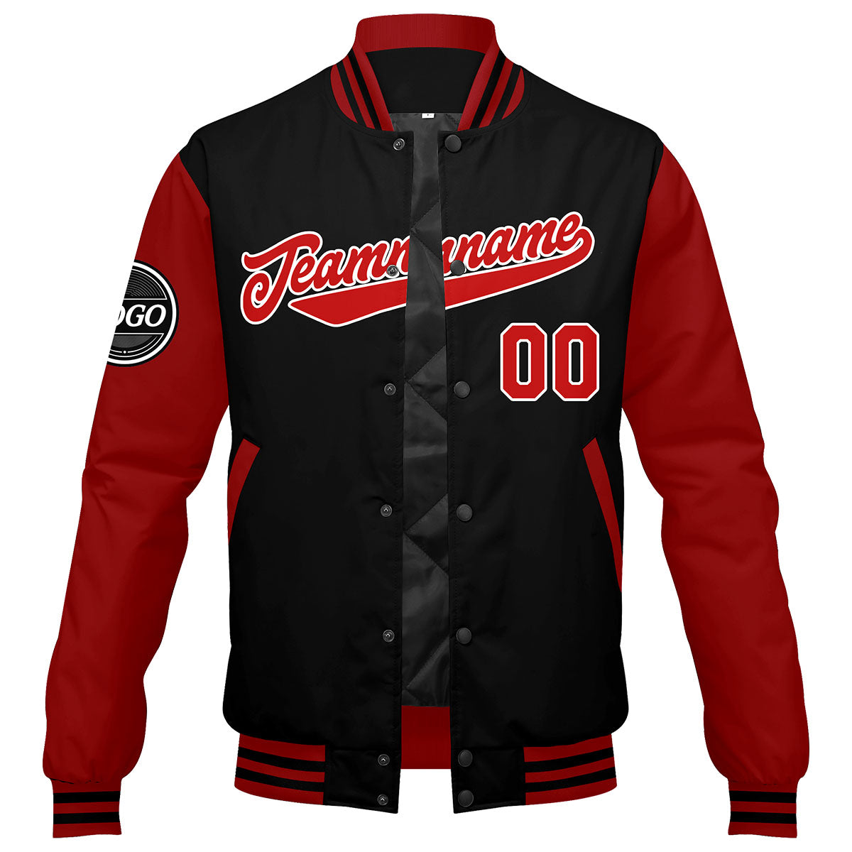 Benutzerdefinierte Verlauf Varsity-Jacke. Letterman-Jacke Rot Schwarz