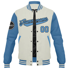 Benutzerdefinierte Verlauf Varsity-Jacke. Letterman-Jacke Hellblaue Creme