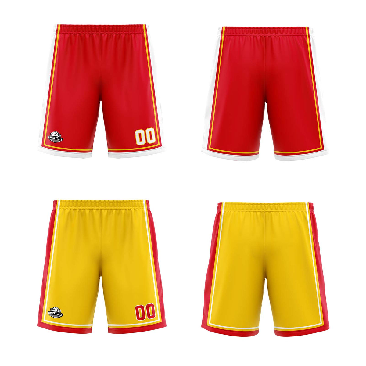Benutzerdefinierte Rot Gelb Weiß Reversible Basketball Jersey Personalisierte Print Name Nummer Logo