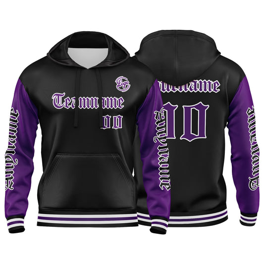 Benutzerdefinierter Lila Schwarz Hoodie für Mann, Frau, Mädchen, Junge. Drucken Sie Ihr Logo, Ihren Namen und Ihre Nummer