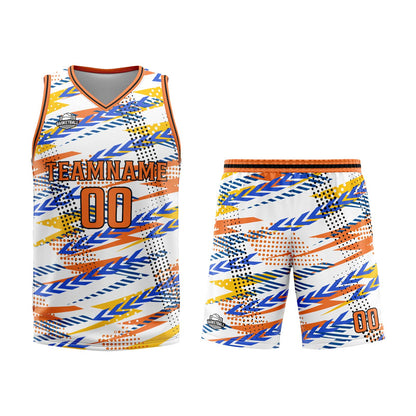 Benutzerdefinierter Weiß Orange Basketball Jersey Uniform Anzug gedruckt Ihr Logo Name Nummer