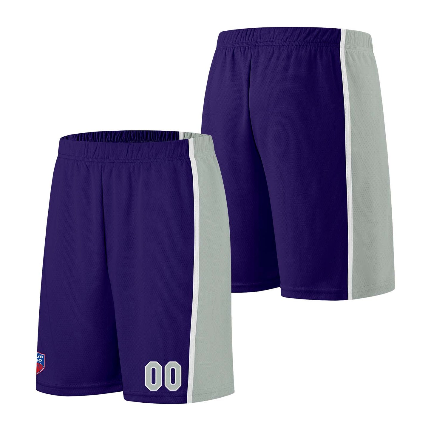 Individuelle Basketball-Jersey-Shorts für Männer und Frauen. Gestickter und gedruckter Name, Nummer und Logo Lila