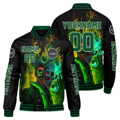 Maßgeschneiderte Schwarz Grün Letterman Varsity Jacket Individuelle Stickerei Druck nach Ihrem Wunsch