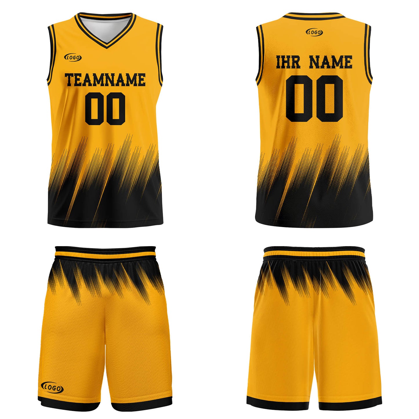 Benutzerdefinierter Gelb Schwarz Basketball Jersey Uniform Anzug gedruckt Ihr Logo Name Nummer