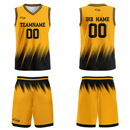 Benutzerdefinierter Gelb Schwarz Basketball Jersey Uniform Anzug gedruckt Ihr Logo Name Nummer