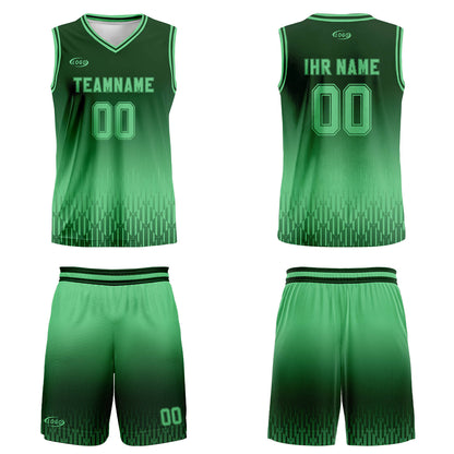 Benutzerdefinierter Olivgrün Grün Farbverlauf Basketball Jersey Uniform Anzug gedruckt Ihr Logo Name Nummer