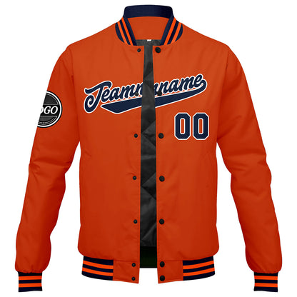 Benutzerdefinierte Verlauf Varsity-Jacke. Letterman-Jacke Marine Orange